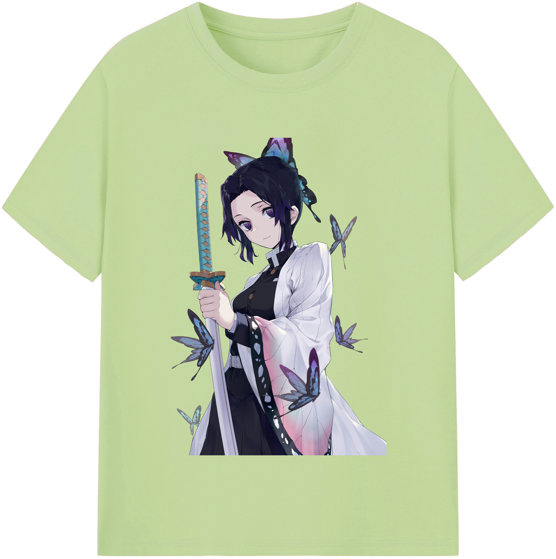 （画像用） 鬼滅の刃（きめつのやいば）蟲柱-胡蝶 しのぶ／こちょう しのぶ Kochou Shinobu 綿100％半袖Tシャツ（フロントプリント）